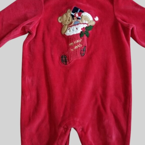 * FIRST IMPRESSIONS Red Velour MY FIRST CHRISTMAS Romper 3-6 months - Picture 2 of 3